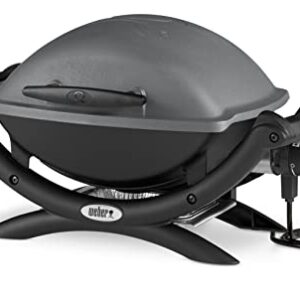 Weber Q1400 Elektrogrill, 43 x 32cm Grillfäche, portabler BBQ Grill, 2-geteilter porzellanemaillierter Guss-Grillrost, Aluminiumguss Deckel & Gehäuse - Dark Grey (52020079)