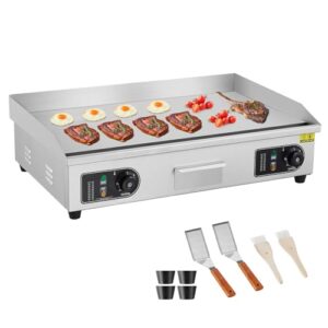 VEVOR Kommerzieller Elektrogrill Grillplatte, 4400 W, flache Griddleplatte für die Arbeitsplatte, einstellbare Temperatur von 50 bis 300 °C, Grillplatte aus Eisen, mit 2 Schaufeln und 2 Bürsten