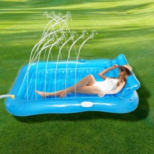 Balakaka Aufblasbarer Sonnenpool für Erwachsene 208×130cm, Luftmatratzte Pool mit Handlauf Wasser-Sprüh-Design, Groß Schwimminsel für Party Strand Sommerspaß