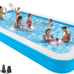 Großer aufblasbarer Pool mit Luftpumpe, 401,3 x 188 x 55,9 cm, aufblasbarer Pool für Kinder, Familie, Erwachsene, aufblasbarer Swimmingpool für Hinterhof, Outdoor, Garten, Sommer-Wasserparty