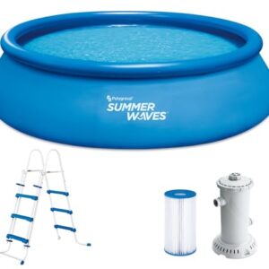 Summer Waves Quick Up Pool Komplettset | Rund 457x107 cm Blau | Aufstellpool Set | Gartenpool & Schwimmbecken inkl. Filterpumpe, Bodenvlies, Abdeckplane & Einstiegsleiter
