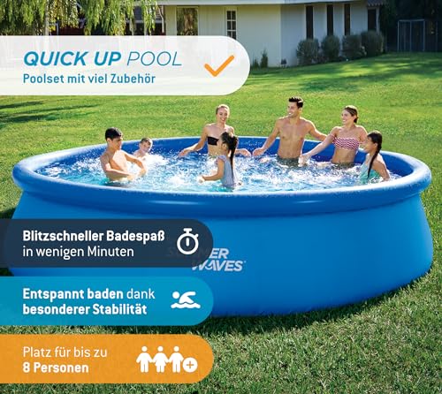 Summer Waves Quick Up Pool Komplettset | Rund 457x107 cm Blau | Aufstellpool Set | Gartenpool & Schwimmbecken inkl. Filterpumpe, Bodenvlies, Abdeckplane & Einstiegsleiter – Bild 2