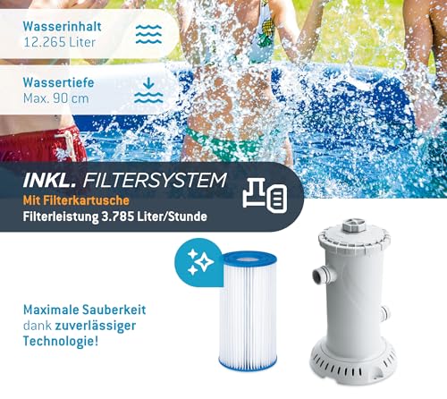 Summer Waves Quick Up Pool Komplettset | Rund 457x107 cm Blau | Aufstellpool Set | Gartenpool & Schwimmbecken inkl. Filterpumpe, Bodenvlies, Abdeckplane & Einstiegsleiter – Bild 6