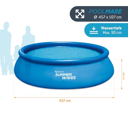 Summer Waves Quick Up Pool Komplettset | Rund 457x107 cm Blau | Aufstellpool Set | Gartenpool & Schwimmbecken inkl. Filterpumpe, Bodenvlies, Abdeckplane & Einstiegsleiter – Bild 7