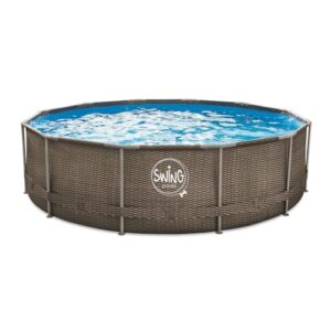 HAF® Swing Metal Frame Pool mit den Maßen 366 x 91cm | Grau mit Rattan Optik | ca. 8.300 Liter Wasserkapazität | Hochwertiger Swimming Pool | Gartenpool/Aufstellpool ohne Filterpumpe