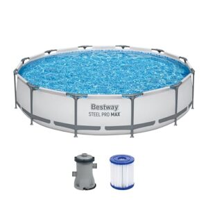 Bestway Steel Pro MAX Frame Pool-Set mit Filterpumpe Ø 366 x 76 cm, lichtgrau, rund, Grau