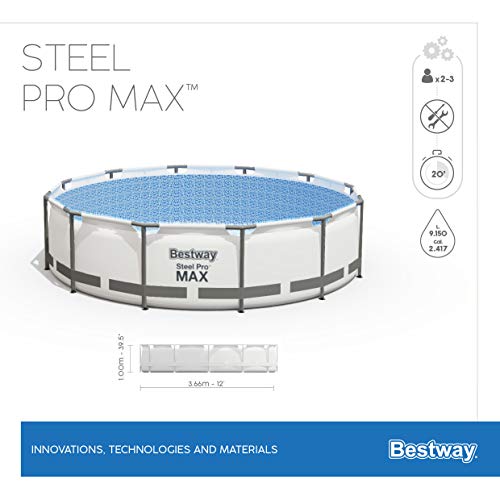 Bestway Steel Pro MAX Frame Pool-Set mit Filterpumpe Ø 366 x 100 cm, lichtgrau, rund, Grau – Bild 16