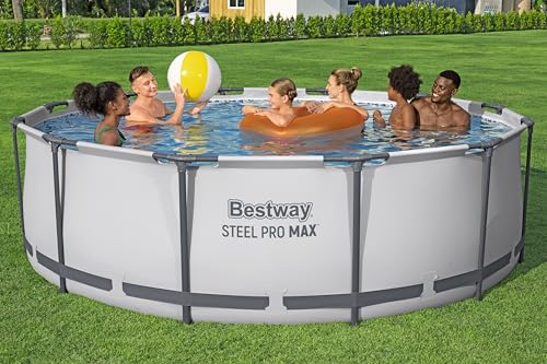 Bestway Steel Pro MAX Frame Pool-Set mit Filterpumpe Ø 366 x 100 cm, lichtgrau, rund, Grau – Bild 2