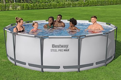 Bestway Steel Pro MAX Frame Pool-Set mit Filterpumpe Ø 366 x 100 cm, lichtgrau, rund, Grau – Bild 3
