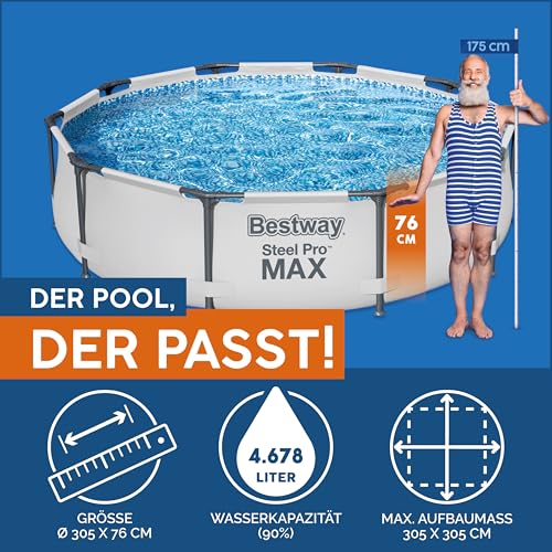 Bestway Steel Pro MAX Frame Pool ohne Pumpe Ø 305 x 76 cm, lichtgrau, rund, Grau – Bild 3
