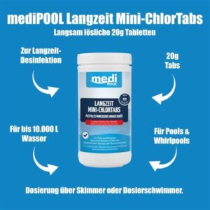 Alternative view of Medipool Langzeit MiniChlorTabs 1 kg, Tabs je 20g, Desinfektion mit Langzeiteffekt, wirkt auch gegen Trübungen & Algen