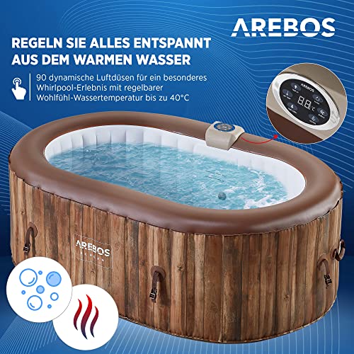 Arebos Whirlpool | Aufblasbar | In- & Outdoor | 190x120 cm oval | 2 Personen | 90 Massagedüsen | mit Heizung | 550 Liter | Inkl. Abdeckung | Bubble Spa & Wellness Massage – Bild 3