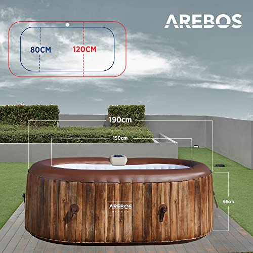 Arebos Whirlpool | Aufblasbar | In- & Outdoor | 190x120 cm oval | 2 Personen | 90 Massagedüsen | mit Heizung | 550 Liter | Inkl. Abdeckung | Bubble Spa & Wellness Massage – Bild 4