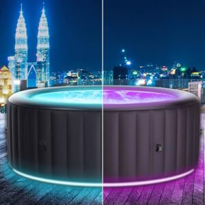 BRAST® Whirlpool aufblasbar MSpa Aurora mit LED-Beleuchtung für 6 Personen Ø204x70cm In- Outdoor Pool 138 Massagedüsen Energiespar-Timer Heizung Aufblasfunktion per Knopfdruck Bubble Wellness Massage