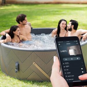 BRAST® Whirlpool aufblasbar MSpa Frame Mono Eco für 8 Personen | Ø192x65cm | 144 Massagedüsen in 3 Intensitäten | In- Outdoor Pool | Ganzjähriger Einsatz Winterfest | einfache Steuerung per App