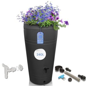 YourCasa Regentonne 230 Liter [Decore] inkl. Anschlusset - Regenfass Frostsicher aus Kunststoff mit Wasserhahn - Regenwassertonne - Wasserfass Regenwassertank Wassertonne für Garten (Anthrazit)