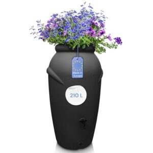 YourCasa Regentonne 210 Liter [Amphore Design] Regenfass Frostsicher aus Kunststoff - Regenwassertonne mit Wasserhahn - Regenwassertank Garten Regenwassersammler Wasserfass Wassertonne (Anthrazit)