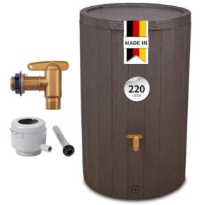 4rain Madera Regentonne Komplett-Set 220 Liter braun inkl. Kunststoff-Auslaufhahn und Fallrohranschluss - Wassertank, Fass, Regenfass, Regenwassertonne, Regenwassertank, Wasserbehälter