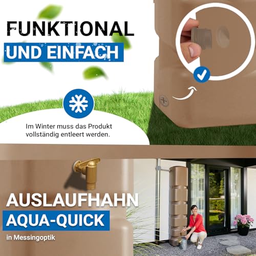 4rain Basic Regentonne Komplett-Set 300 Liter Taupe inkl. Kunststoff-Auslaufhahn und Fallrohranschluss - Wandtank, Wassertank, Fass, Regenfass, Regenwassertonne, Regenwassertank, Wasserbehälter – Bild 5