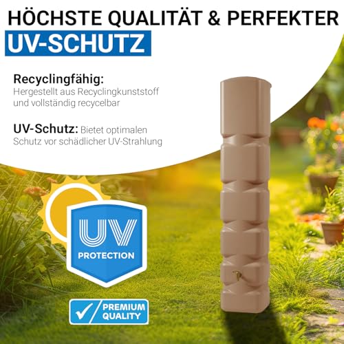 4rain Basic Regentonne Komplett-Set 300 Liter Taupe inkl. Kunststoff-Auslaufhahn und Fallrohranschluss - Wandtank, Wassertank, Fass, Regenfass, Regenwassertonne, Regenwassertank, Wasserbehälter – Bild 6