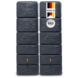 4rain Slim Stone Decor Set Regentonne 660L, Graphite Grey, 2X Slim 330L, inkl. Verbinder - Wandtank, Wassertank, Regenfass, Regenwassertonne, Wasserbehälter, Regenwassertank, Wassertonne