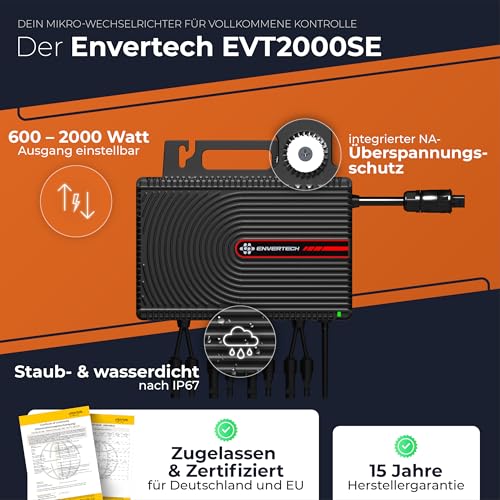 Solarway® Balkonkraftwerk 2000W komplett Steckdose - neuester 2000W Wechselrichter - Solaranlage Komplettset - 500W Solarmodule & Envertech & Zubehör – Bild 3