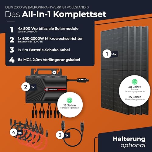 Solarway® Balkonkraftwerk 2000W komplett Steckdose - neuester 2000W Wechselrichter - Solaranlage Komplettset - 500W Solarmodule & Envertech & Zubehör – Bild 4
