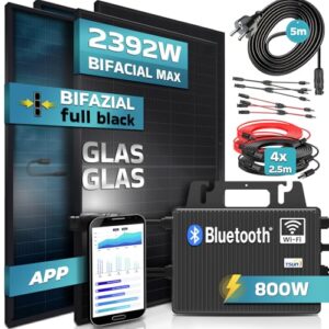 Alternative view of SUNNIVA 2392W Balkonkraftwerk 800W komplett Steckdose TSUN 800W Wechselrichter, PV Solaranlage Komplettset, 4x 460W BIFAZIAL, FULL BLACK, Glas-Glas Solarmodule, inkl.5m Kabel, Bluetooth