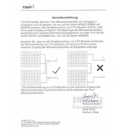 SUNNIVA 2392W Balkonkraftwerk 800W komplett Steckdose TSUN 800W Wechselrichter, PV Solaranlage Komplettset, 4x 460W BIFAZIAL, FULL BLACK, Glas-Glas Solarmodule, inkl.5m Kabel, Bluetooth – Bild 9