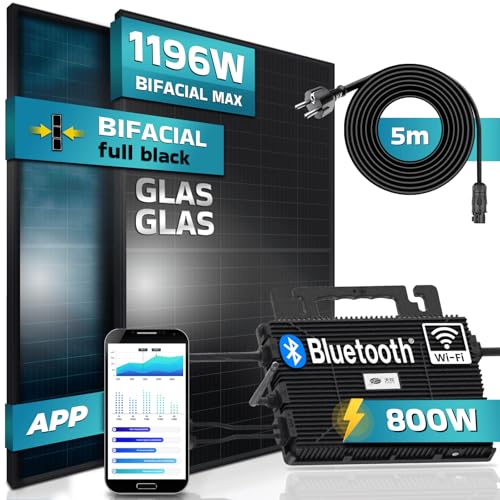 SUNNIVA 1196W Balkonkraftwerk 800W komplett Steckdose - Astro Energy 800W Wechselrichter - PV Solaranlage - 2x 460W BIFAZIAL FULL BLACK Glas/Glas Solarmodule - inkl. 5m Kabel - WIFI Bluetooth – Bild 2