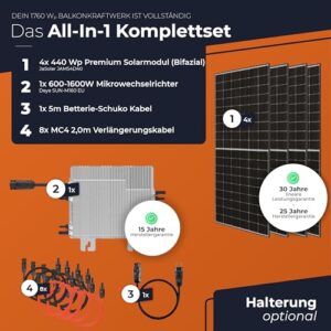 Alternative view of Solarway® 1760W Balkonkraftwerk 1600W komplett Steckdose - neuester 1600 Watt Wechselrichter - Solaranlage Komplettset - 440W Solarmodule & Deye & Zubehör