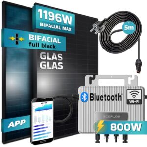 Alternative view of SUNNIVA 1196W Balkonkraftwerk 800W komplett Steckdose, Ecoflow Stream 800W Wechselrichter, PV Solaranlage Komplettset, 2x 460W BIFAZIAL, FULL BLACK, Glas-Glas Solarmodule, inkl.5m Kabel, Bluetooth