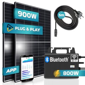 SUNNIVA 900W Balkonkraftwerk 800W komplett Steckdose - TSUN 800W Wechselrichter - PV Solaranlage Komplettset - 2x 450W Solarmodule - inkl. 5m Kabel - Bluetooth WIFI