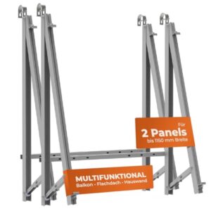 Solarway Balkonkraftwerk Halterung Geländer, Fassade und Flachdach Befestigung für 2 Solarmodule Halterung | Set | Neigungswinkel 10-30°| BLACK