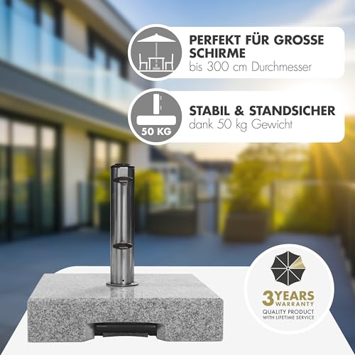 Doppler SL-AZ Trolley Granitsockel 45kg mit Rollen I Schirmständer für Sonnenschirme mit max. 250cm Schirmdurchmesser & 3,2-6,0cm Rohrdurchmesser I Sonnenschirmständer mit Auszieh-Griff – Bild 2