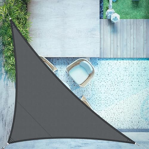 LOVE STORY Sonnensegel Dreieckig 5x5x7m Wasserdicht Anthrazit Anthrazit Sonnenschutz Windschutz Segel PES Polyester,95% UV-Schutz für Außenbereich, Terrasse, Balkon, Garten