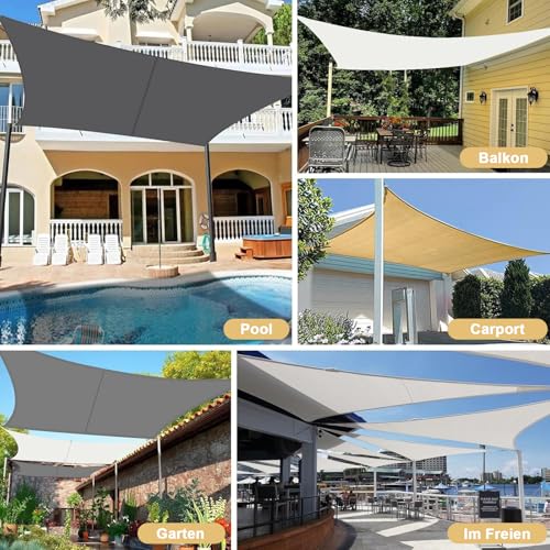 LOVE STORY Sonnensegel Dreieckig 5x5x7m Wasserdicht Anthrazit Anthrazit Sonnenschutz Windschutz Segel PES Polyester,95% UV-Schutz für Außenbereich, Terrasse, Balkon, Garten – Bild 6