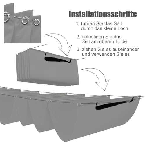 Einziehbare Welle Sonnensegel,Wellenmarkise Verstellbar Schutz vor UV-Strahlungen,Sonnenschutz,Wasserdicht,Garten,2x3M,Grau – Bild 4