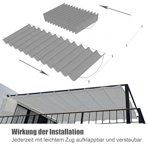 Einziehbare Welle Sonnensegel,Wellenmarkise Verstellbar Schutz vor UV-Strahlungen,Sonnenschutz,Wasserdicht,Garten,2x3M,Grau – Bild 7