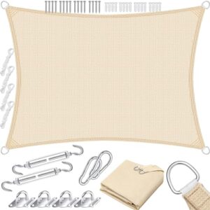 KESSER® Sonnensegel Sonnenschutz Windschutz | HDPE Gewebe | wasserabweisend & windabweisend | Rechteck 5x7m | 5-Fach quer vernäht robust & stabil Schattenspender Garten Balkon Terrasse Creme