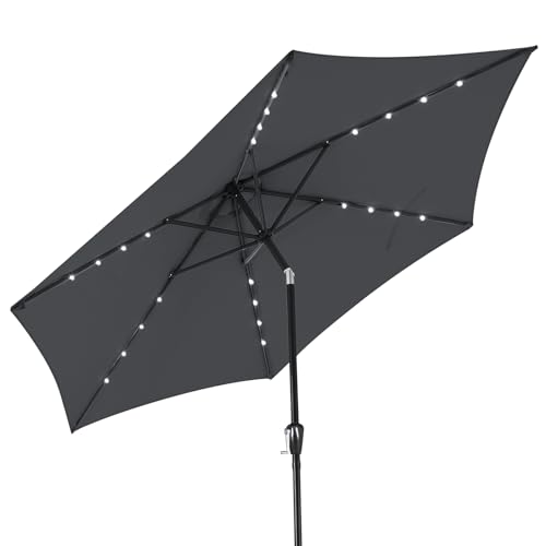 Kingsleeve® Sonnenschirm Balkon 300cm LED Beleuchtung UV Schutz 80 Solar Schutzhülle Groß Kurbel Knickbar Terrasse Gartenschirm Marktschirm Anthrazit