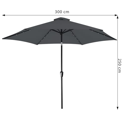 Kingsleeve® Sonnenschirm Balkon 300cm LED Beleuchtung UV Schutz 80 Solar Schutzhülle Groß Kurbel Knickbar Terrasse Gartenschirm Marktschirm Anthrazit – Bild 2