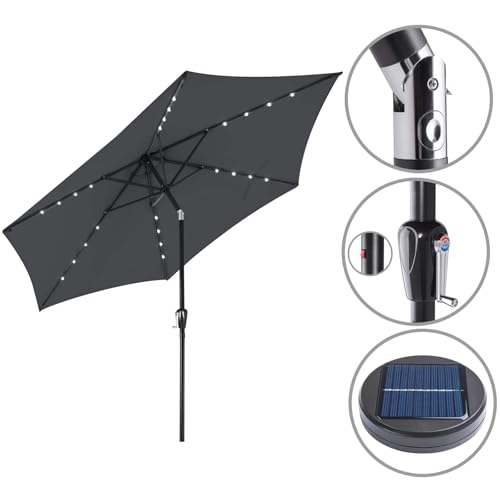 Kingsleeve® Sonnenschirm Balkon 300cm LED Beleuchtung UV Schutz 80 Solar Schutzhülle Groß Kurbel Knickbar Terrasse Gartenschirm Marktschirm Anthrazit – Bild 4