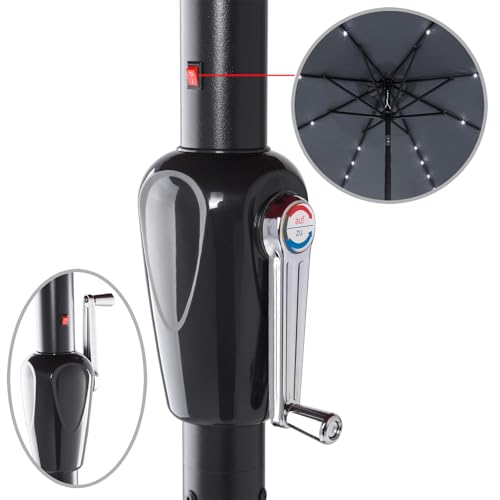 Kingsleeve® Sonnenschirm Balkon 300cm LED Beleuchtung UV Schutz 80 Solar Schutzhülle Groß Kurbel Knickbar Terrasse Gartenschirm Marktschirm Anthrazit – Bild 6