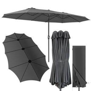 Kingsleeve® Sonnenschirm 460x270 cm UV Schutz 80 Schutzhülle Kurbel Stabil Groß Garten Terrasse Balkon Doppelter Marktschirm Gartenschirm Anthrazit