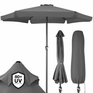Kingsleeve® Sonnenschirm UV Schutz 80 Balkon Schutzhülle 330cm Strand Schirm Groß Wasserabweisend Kurbel Aluminium Windöffnung Gartenschirm Anthrazit