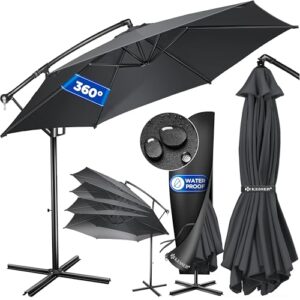 KESSER® Alu Ampelschirm Sonnenschirm Abdeckung Ø350 cm & Kurbelvorrichtung Kurbelschirm mit Ständer UV-Schutz Aluminium Wasserabweisende Bespannung 360° Funktion Garten-Schirm Marktschirm Anthrazit