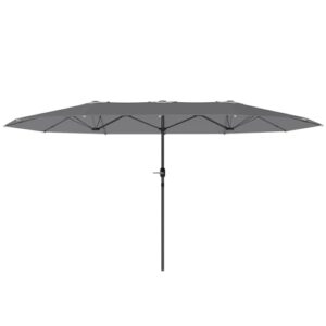 Outsunny Doppelsonnenschirm 436 x 260 cm, UV Schutz Stahl Sonnenschirm mit Handkurbel, oval Balkonschirm Strandschirm windfest stabil Marktschirm Kurbelschirm für Strand Balkon Garten, Dunkelgrau
