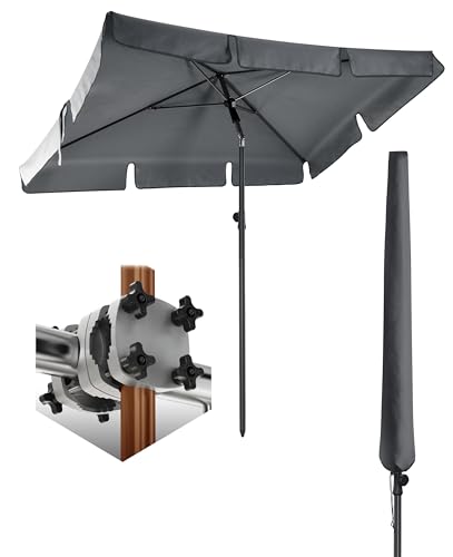 4smile Sonnenschirm Balkon SunnyShade - Sonnenschutz Balkon 3-in-1 SET, Anthrazit - UPF 50 Sonnenschirm rechteckig 200 x 125 cm Sonnenschirmhalter Balkongeländer SunnyGuy Sonnenschirmhülle