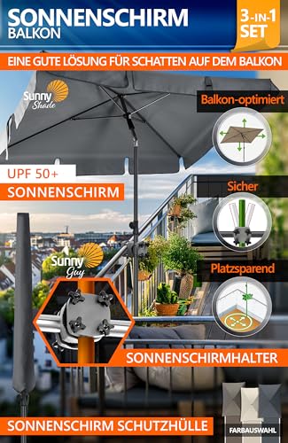 4smile Sonnenschirm Balkon SunnyShade - Sonnenschutz Balkon 3-in-1 SET, Anthrazit - UPF 50 Sonnenschirm rechteckig 200 x 125 cm Sonnenschirmhalter Balkongeländer SunnyGuy Sonnenschirmhülle – Bild 2